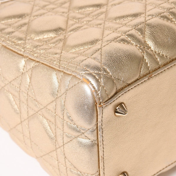 極美品 Christian Dior クリスチャンディオール レディディオール ミディアム 2WAY ハンドバッグ カナージュ ゴールド 中古 4a003111