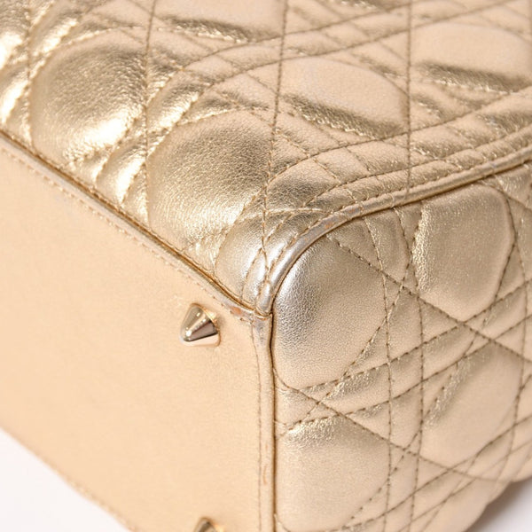 極美品 Christian Dior クリスチャンディオール レディディオール ミディアム 2WAY ハンドバッグ カナージュ ゴールド 中古 4a003111