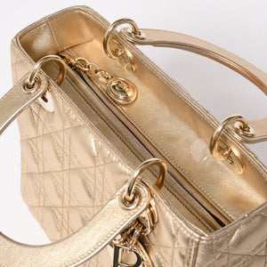 極美品 Christian Dior クリスチャンディオール レディディオール ミディアム 2WAY ハンドバッグ カナージュ ゴールド 中古 4a003111