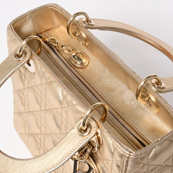 極美品 Christian Dior クリスチャンディオール レディディオール ミディアム 2WAY ハンドバッグ カナージュ ゴールド 中古 4a003111