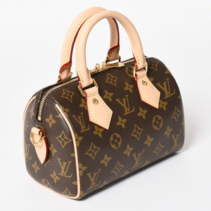 未使用 LOUIS VUITTON ルイヴィトン ハンドバッグ スピーディバンドリエール 20 M46594 レザー PVC ブラウン ゴールド金具 中古 4a003240