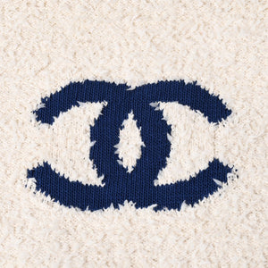 極美品 CHANEL シャネル トートバッグ パイル ラージショッピングバッグ 27番台 AS0452 ホワイト ブルー 中古 4a003092