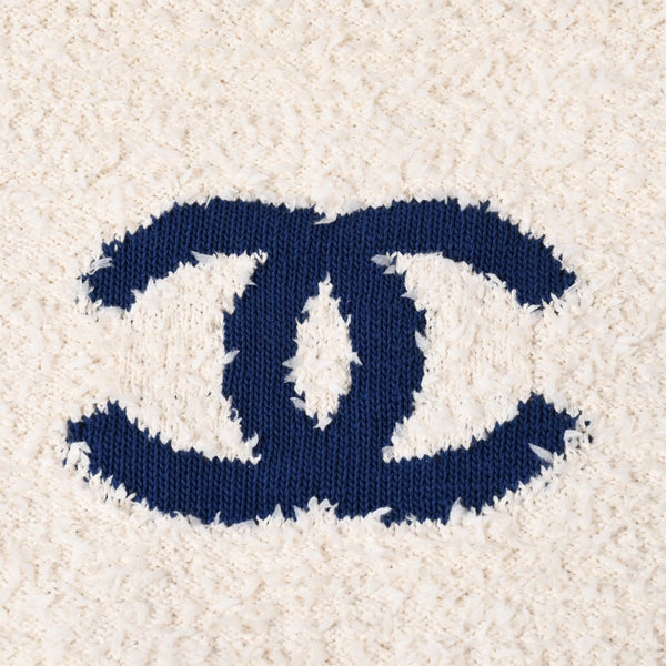 極美品 CHANEL シャネル トートバッグ パイル ラージショッピングバッグ 27番台 AS0452 ホワイト ブルー 中古 4a003092