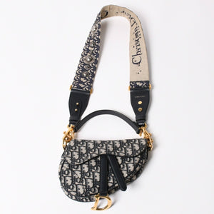 極美品 Christian Dior クリスチャンディオール サドルミニバッグ ハンドバッグ M0456CTZQ オブリーク ネイビー 中古 4a003093