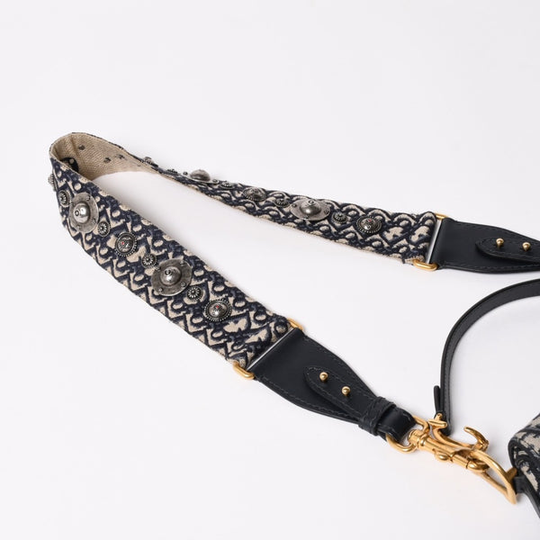 極美品 Christian Dior クリスチャンディオール サドルミニバッグ ハンドバッグ M0456CTZQ オブリーク ネイビー 中古 4a003093