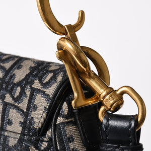 極美品 Christian Dior クリスチャンディオール サドルミニバッグ ハンドバッグ M0456CTZQ オブリーク ネイビー 中古 4a003093