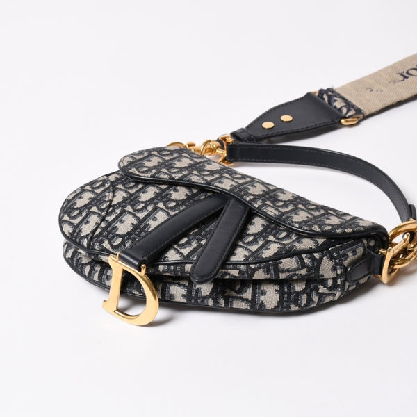 極美品 Christian Dior クリスチャンディオール サドルミニバッグ ハンドバッグ M0456CTZQ オブリーク ネイビー 中古 4a003093
