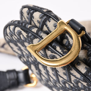 極美品 Christian Dior クリスチャンディオール サドルミニバッグ ハンドバッグ M0456CTZQ オブリーク ネイビー 中古 4a003093