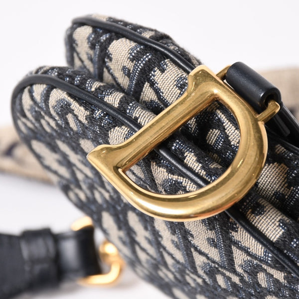極美品 Christian Dior クリスチャンディオール サドルミニバッグ ハンドバッグ M0456CTZQ オブリーク ネイビー 中古 4a003093