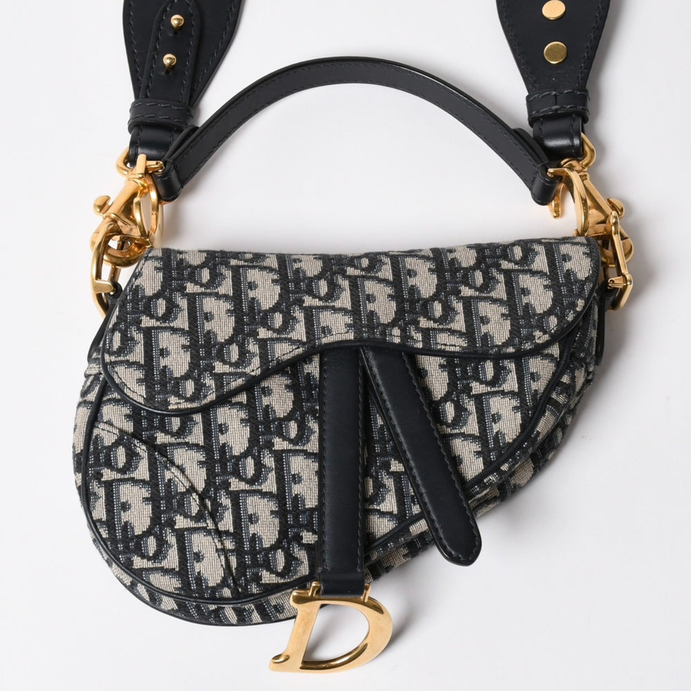 Very Good Condition Christian Dior Saddle Mini Bag Handbag M0456CTZQ Oblique Navy Used 4a003093