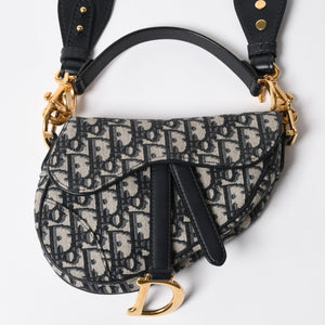 極美品 Christian Dior クリスチャンディオール サドルミニバッグ ハンドバッグ M0456CTZQ オブリーク ネイビー 中古 4a003093