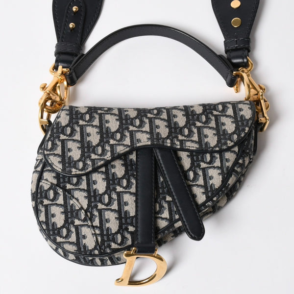 極美品 Christian Dior クリスチャンディオール サドルミニバッグ ハンドバッグ M0456CTZQ オブリーク ネイビー 中古 4a003093