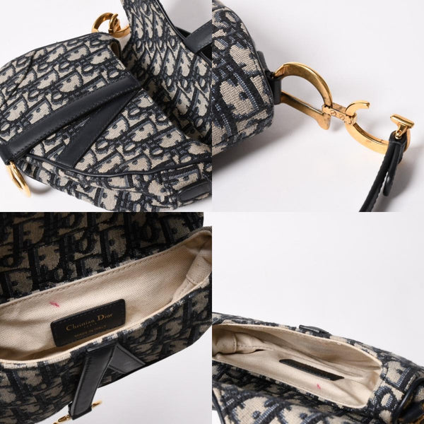 極美品 Christian Dior クリスチャンディオール サドルミニバッグ ハンドバッグ M0456CTZQ オブリーク ネイビー 中古 4a003093