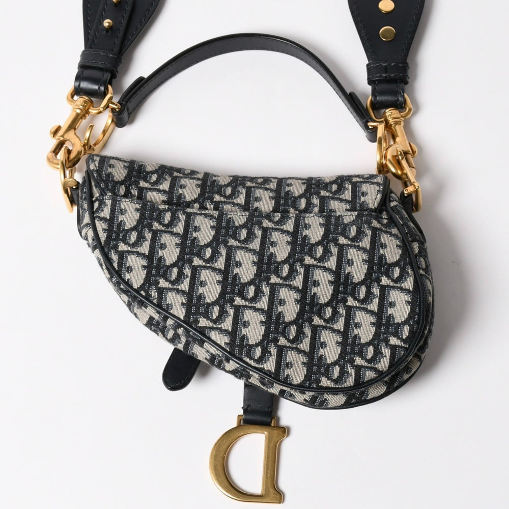 Very Good Condition Christian Dior Saddle Mini Bag Handbag M0456CTZQ Oblique Navy Used 4a003093