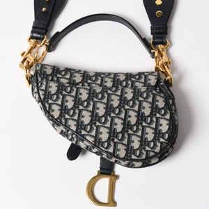 極美品 Christian Dior クリスチャンディオール サドルミニバッグ ハンドバッグ M0456CTZQ オブリーク ネイビー 中古 4a003093