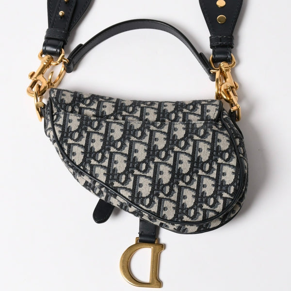 極美品 Christian Dior クリスチャンディオール サドルミニバッグ ハンドバッグ M0456CTZQ オブリーク ネイビー 中古 4a003093