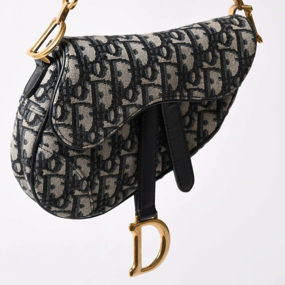 極美品 Christian Dior クリスチャンディオール サドルミニバッグ ハンドバッグ M0456CTZQ オブリーク ネイビー 中古 4a003093