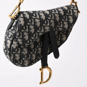 極美品 Christian Dior クリスチャンディオール サドルミニバッグ ハンドバッグ M0456CTZQ オブリーク ネイビー 中古 4a003093