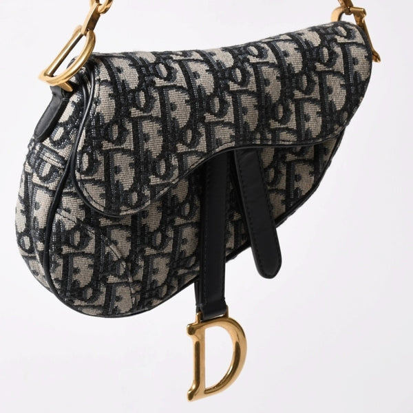 極美品 Christian Dior クリスチャンディオール サドルミニバッグ ハンドバッグ M0456CTZQ オブリーク ネイビー 中古 4a003093