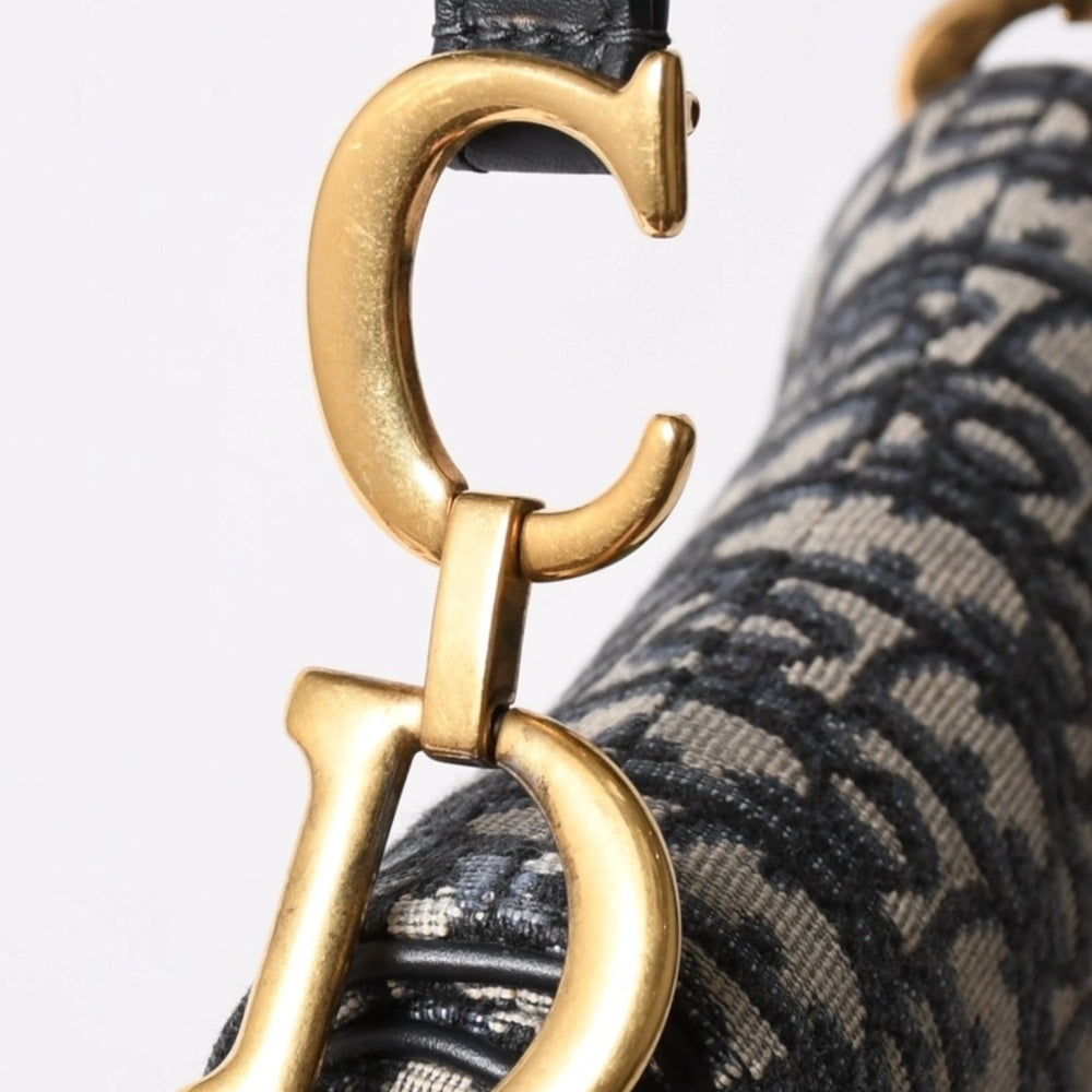 極美品 Christian Dior クリスチャンディオール サドルミニバッグ ハンドバッグ M0456CTZQ オブリーク ネイビー 中古 4a003093