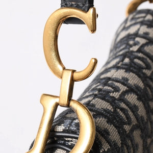 極美品 Christian Dior クリスチャンディオール サドルミニバッグ ハンドバッグ M0456CTZQ オブリーク ネイビー 中古 4a003093