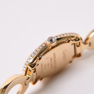 極美品 CARTIER カルティエ Baignoire ベニュワール 腕時計 1968 重量約60.12g パヴェダイヤ 18KYG クオーツ アノーブレス 中古 4a003101