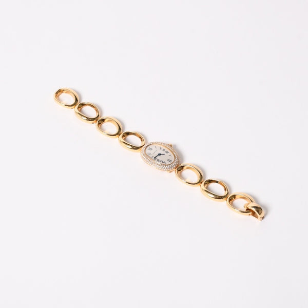 極美品 CARTIER カルティエ Baignoire ベニュワール 腕時計 1968 重量約60.12g パヴェダイヤ 18KYG クオーツ アノーブレス 中古 4a003101