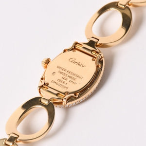極美品 CARTIER カルティエ Baignoire ベニュワール 腕時計 1968 重量約60.12g パヴェダイヤ 18KYG クオーツ アノーブレス 中古 4a003101