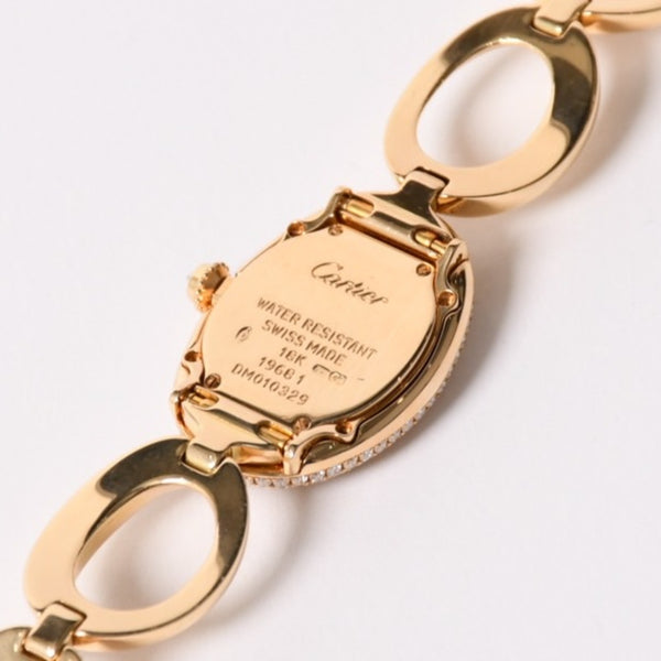 極美品 CARTIER カルティエ Baignoire ベニュワール 腕時計 1968 重量約60.12g パヴェダイヤ 18KYG クオーツ アノーブレス 中古 4a003101