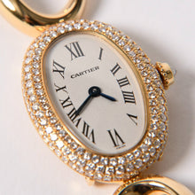 画像をギャラリービューアに読み込む, 極美品 CARTIER カルティエ Baignoire ベニュワール 腕時計 1968 重量約60.12g パヴェダイヤ 18KYG クオーツ アノーブレス 中古 4a003101