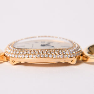 極美品 CARTIER カルティエ Baignoire ベニュワール 腕時計 1968 重量約60.12g パヴェダイヤ 18KYG クオーツ アノーブレス 中古 4a003101