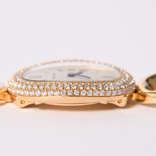 極美品 CARTIER カルティエ Baignoire ベニュワール 腕時計 1968 重量約60.12g パヴェダイヤ 18KYG クオーツ アノーブレス 中古 4a003101