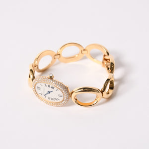 極美品 CARTIER カルティエ Baignoire ベニュワール 腕時計 1968 重量約60.12g パヴェダイヤ 18KYG クオーツ アノーブレス 中古 4a003101