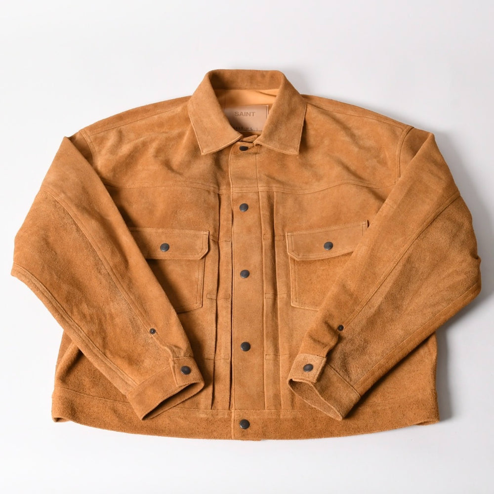 新品同様品 SAINT Mxxxxxx セントマイケル × BerBerJin ジャケット ブラウン BBJ_SUEDE SHIRT スェード ベージュ サイズL 中古 4a003107