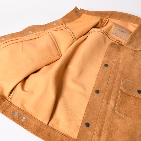新品同様品 SAINT Mxxxxxx セントマイケル × BerBerJin ジャケット ブラウン BBJ_SUEDE SHIRT スェード ベージュ サイズL 中古 4a003107