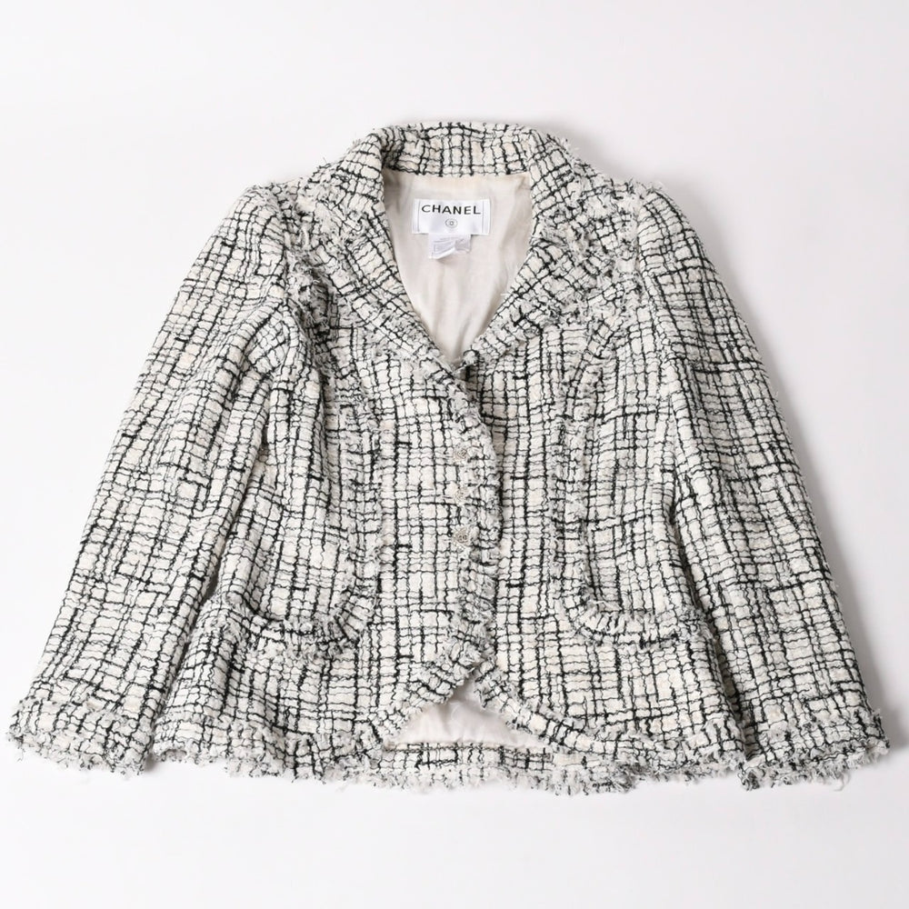 CHANEL Tweed Tailored Jacket P27798V17631 Size 36 Here Mark Single White Black Good Condition Used 4a002639