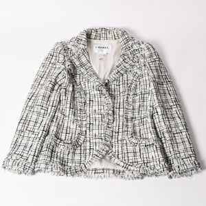 CHANEL シャネル ツイード テーラードジャケット P27798V17631 サイズ36 ココマーク シングル ホワイト ブラック 美品 中古 4a002639