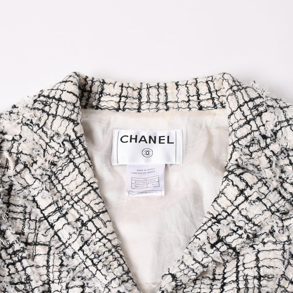 CHANEL シャネル ツイード テーラードジャケット P27798V17631 サイズ36 ココマーク シングル ホワイト ブラック 美品 中古 4a002639