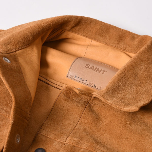 新品同様品 SAINT Mxxxxxx セントマイケル × BerBerJin ジャケット ブラウン BBJ_SUEDE SHIRT スェード ベージュ サイズL 中古 4a003107