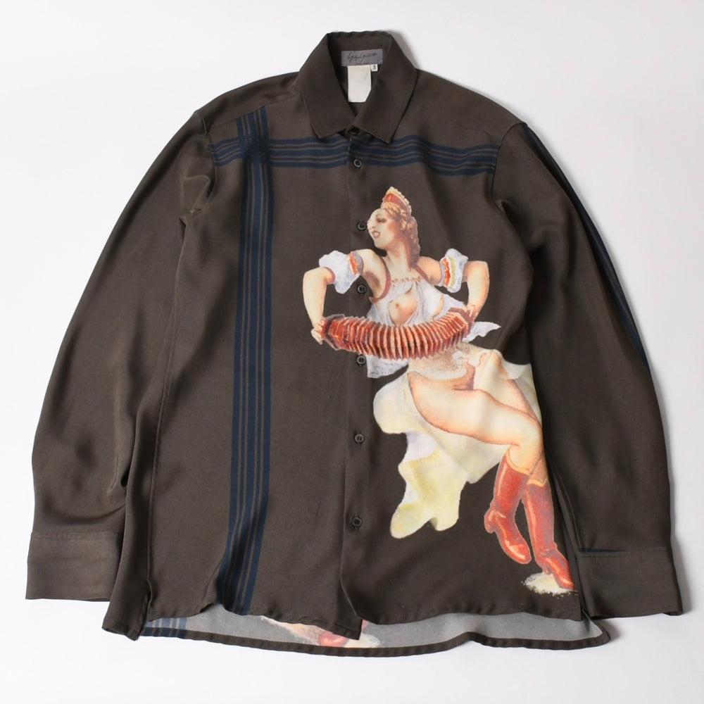 Very Good Condition Yohji Yamamoto Pour Homme 02AW Pinup Girl Shirt Size 3 Gangster Period Used 4a002607