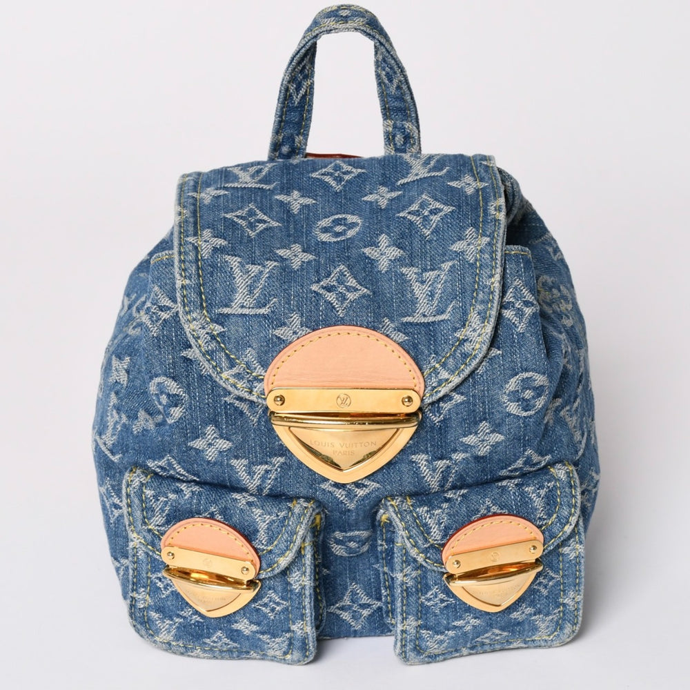 Very Good Condition LOUISVUITTON Monogram Denim Backpack Venice M46836 Monogram Denim Canvas Blue Gold Hardware Used 4a003108