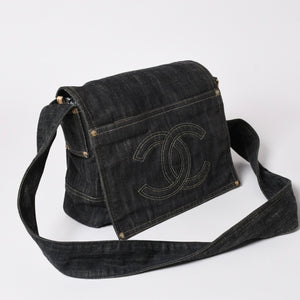 極美品 CHANEL シャネル ショルダーバッグ スパークリングデニム ココマーク ネイビー 10番台 A31987 ゴールド金具 中古 4a003073