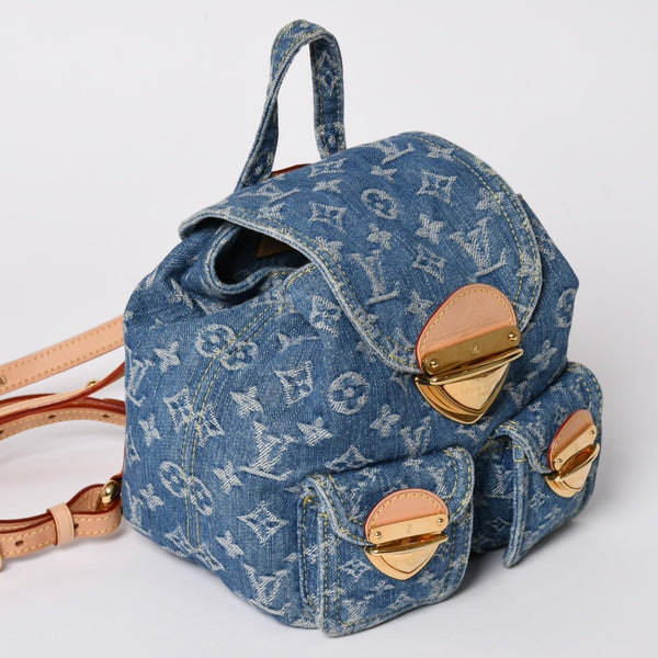 極美品 LOUISVUITTON ルイヴィトン モノグラムデニム リュック ヴェニス M46836 モノグラム デニム キャンバス ブルー ゴールド金具 中古 4a003108