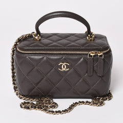 新品同様 CHANEL シャネル バニティ チェーンショルダーバッグ ランダム番台 ココマーク ラムスキン ブラウン ゴールド金具 中古 4a003091