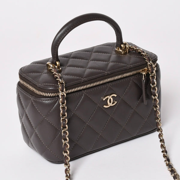 新品同様 CHANEL シャネル バニティ チェーンショルダーバッグ ランダム番台 ココマーク ラムスキン ブラウン ゴールド金具 中古 4a003091