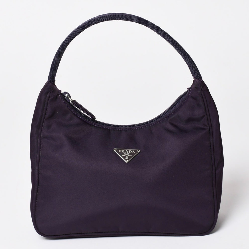 極美品 PRADA プラダ ホーボー ハンドバッグ MV515 トライアングルロゴ 三角ロゴプレート ナイロン パープル 中古 4a002853