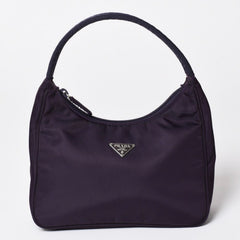 極美品 PRADA プラダ ホーボー ハンドバッグ MV515 トライアングルロゴ 三角ロゴプレート ナイロン パープル 中古 4a002853