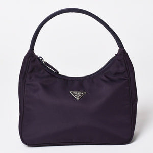 極美品 PRADA プラダ ホーボー ハンドバッグ MV515 トライアングルロゴ 三角ロゴプレート ナイロン パープル 中古 4a002853