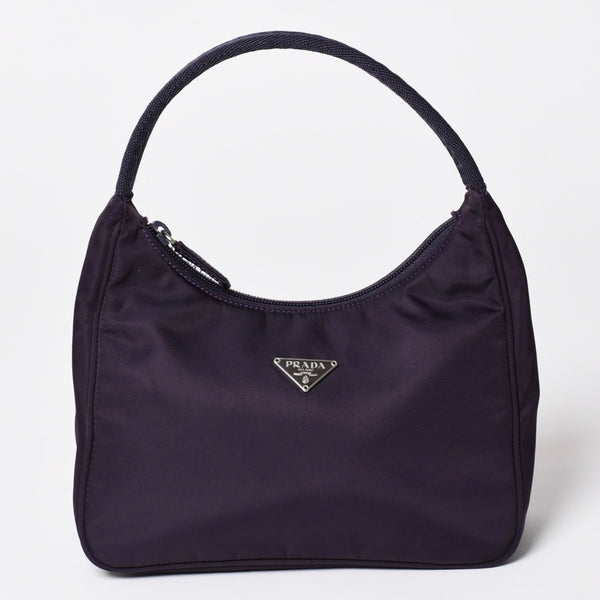 極美品 PRADA プラダ ホーボー ハンドバッグ MV515 トライアングルロゴ 三角ロゴプレート ナイロン パープル 中古 4a002853