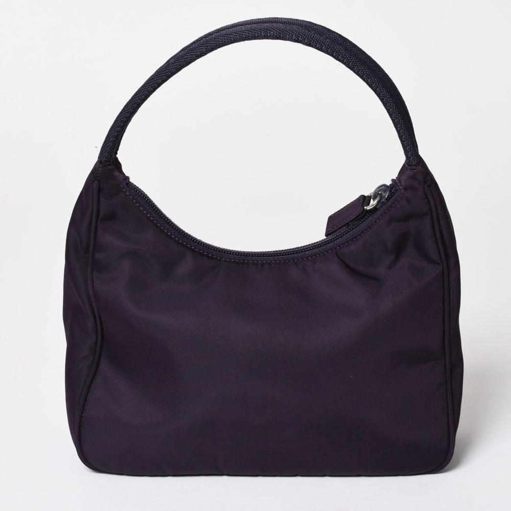 極美品 PRADA プラダ ホーボー ハンドバッグ MV515 トライアングルロゴ 三角ロゴプレート ナイロン パープル 中古 4a002853